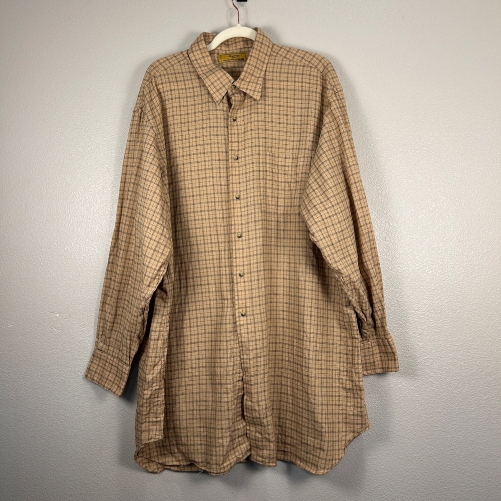 Tom James Innocenti Oro Mens Tan Black Grid Hand Tailored Button Down Shirt 4XL